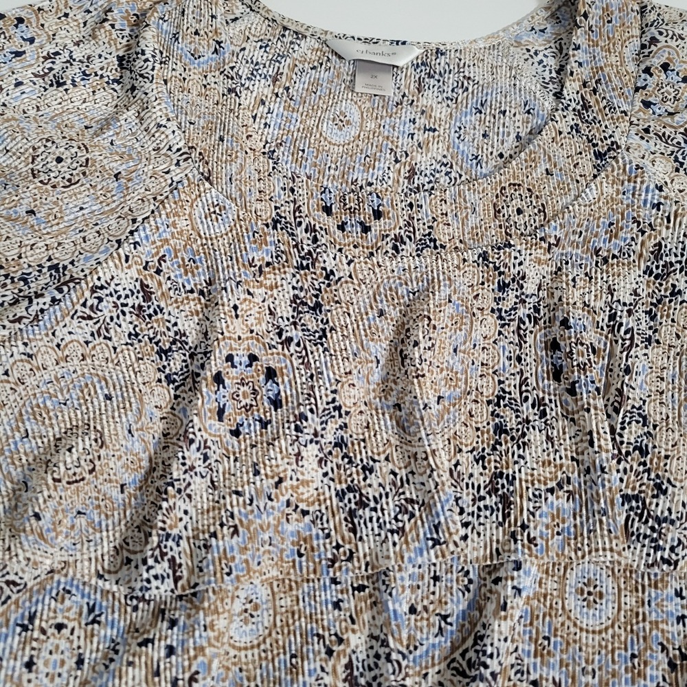 CJ Banks Floral Women's Top Blouse Plus Size 2X Short Sleeve Ruffles 1958 - Picture 3 of 6